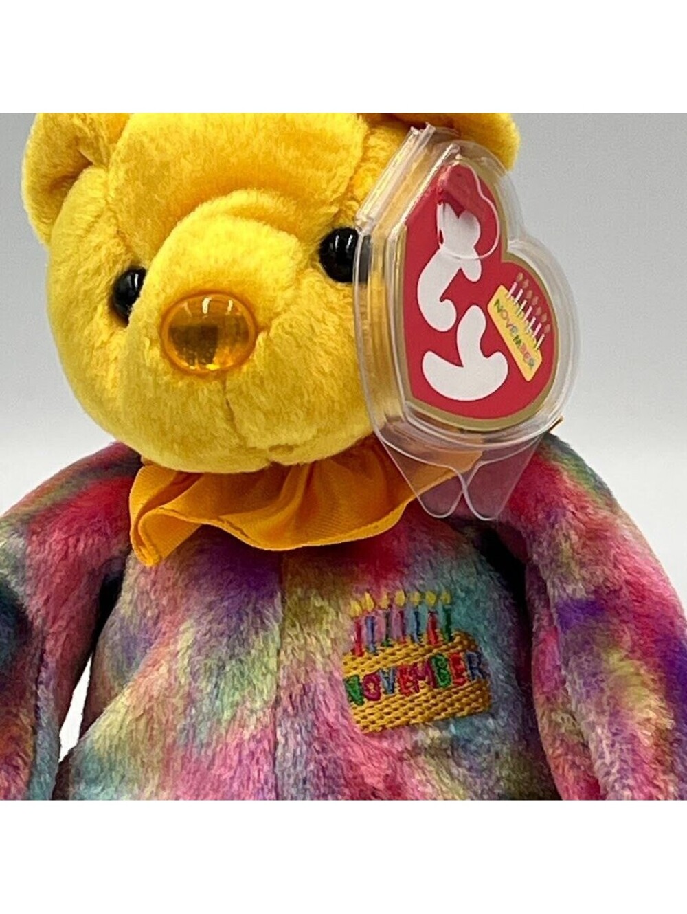 November Birthday Bear Vintage 2001 Ty Beanie Babies Tie Dye MWMTS Tag Protector - Picture 2 of 11
